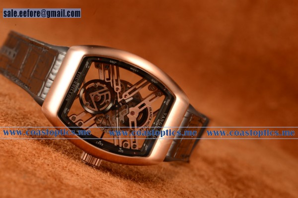 Franck Muller Vanguard Miyota Automatic Copy Tourbillon Rose Gold Case With Skeleton Dial Leather/Rubber Strap